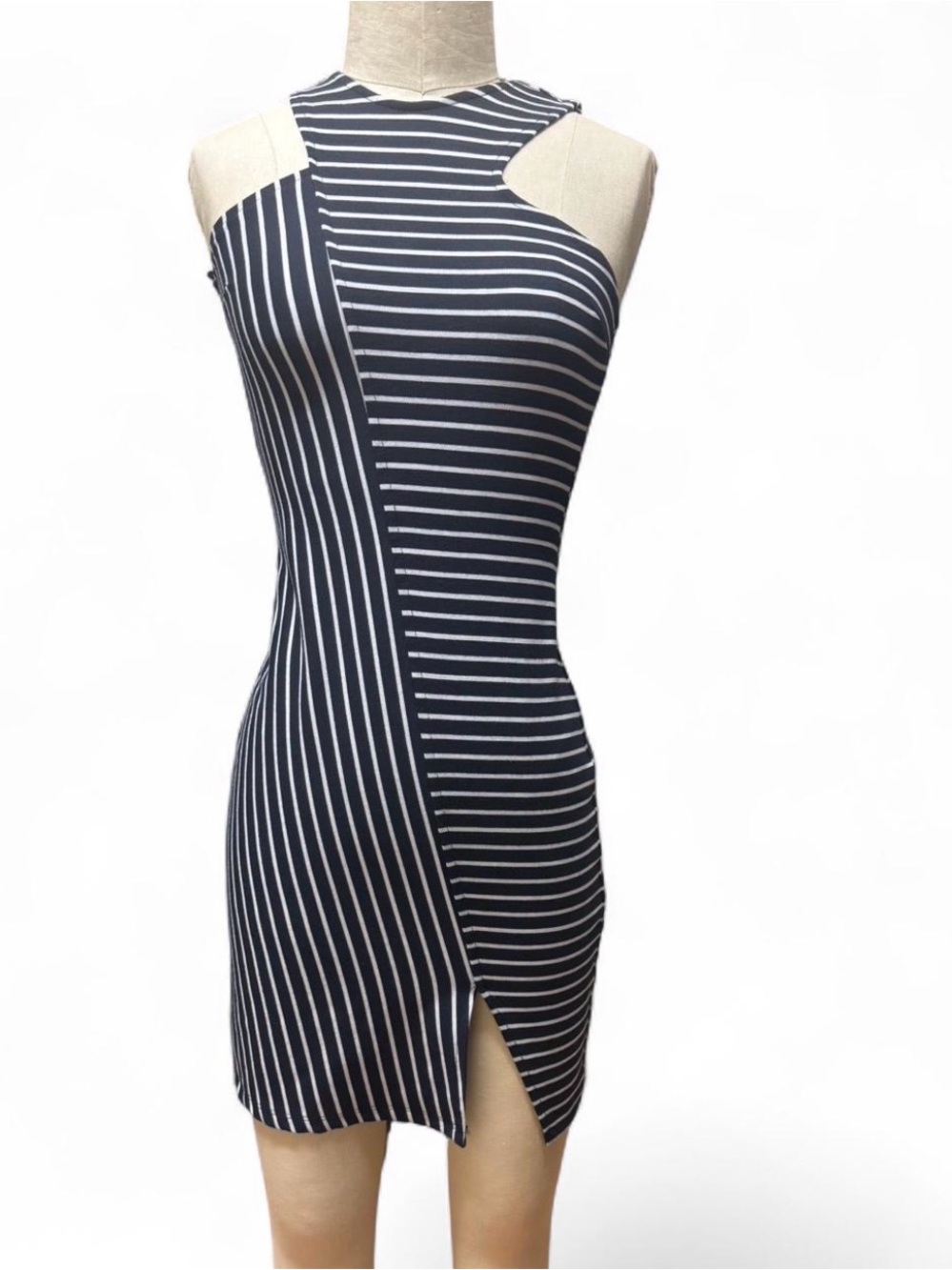 Zara Black & White Striped halter bodycon Mini Dress Trafaluc